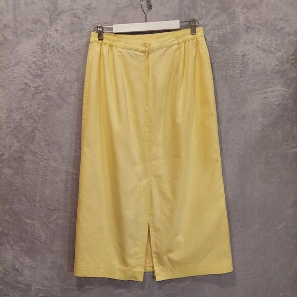 Adolfo Studio Womans 14 Skirt Yellow Linen Cotton lined Midi Career Preppy - Picture 2 of 13